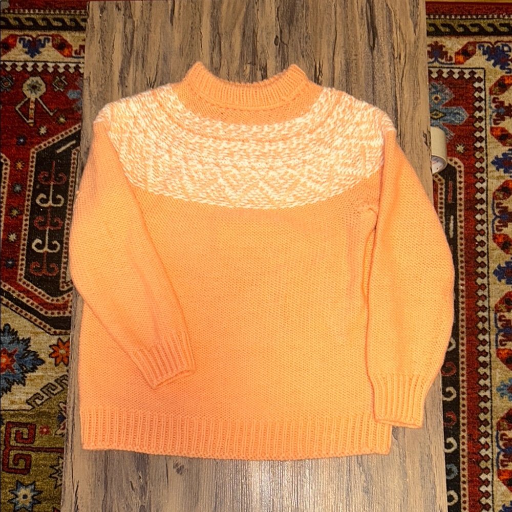 💕Hand Knit Peachy Pink/Orange and White Cowl Neck Sweater
